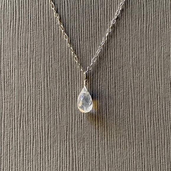 Layered Moonstone Dewdrop Necklace 925 S Silver - Picture 3 of 4